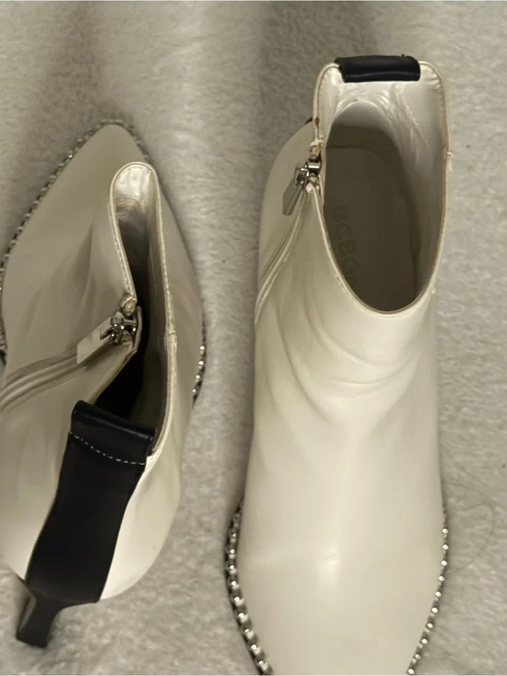 Women’s BCBG SIZE 7 White Ankle Boots with Studded Sole - Women's Fashion Boot